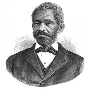 Published nineteenth-century portrait of abolitionist Lewis Hayden with short hair, sideburns, and formal clothing.