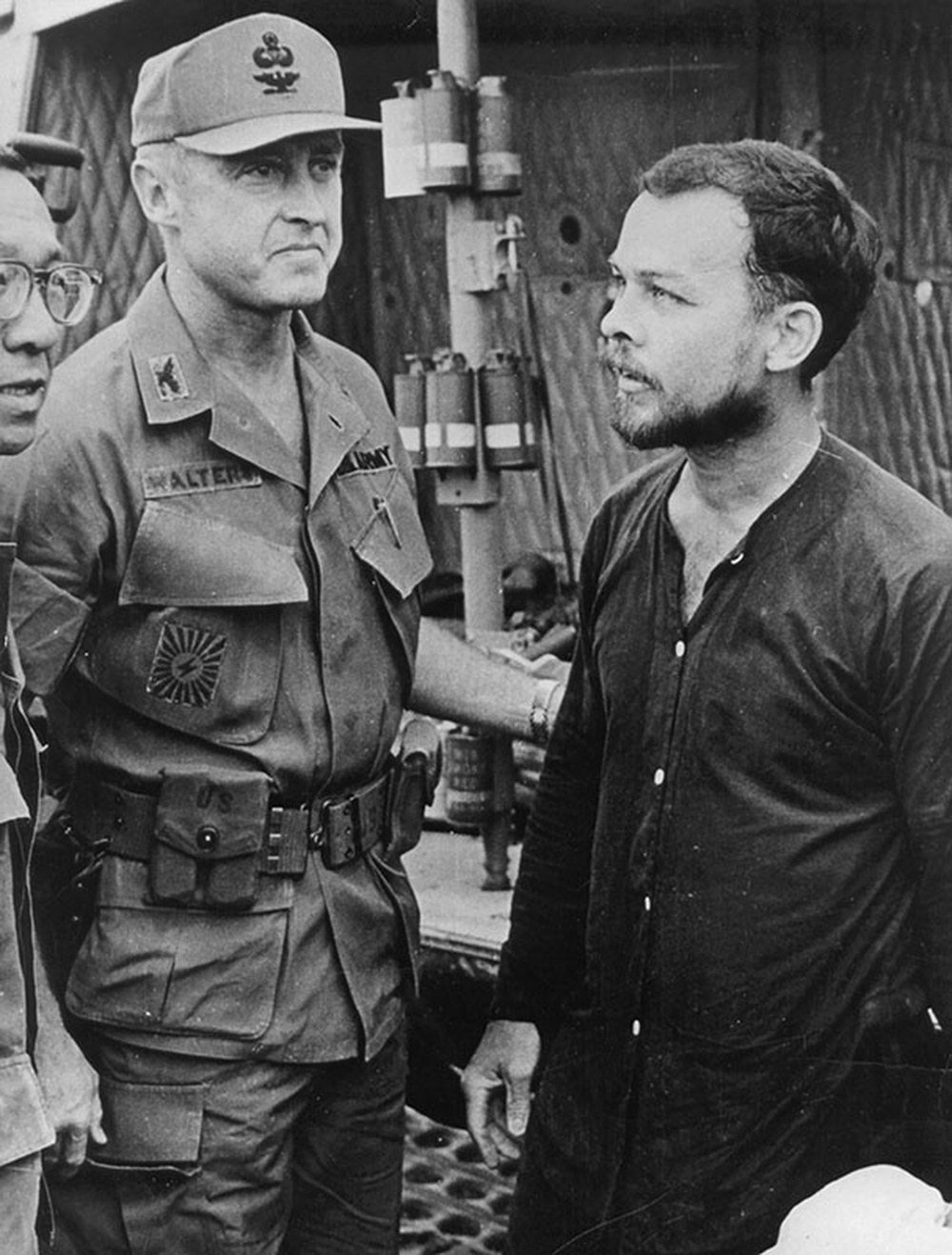 Bearded U.S. Army officer Nick Rowe after his December 1968 rescue from Viet Cong captivity, still wearing black clothing.