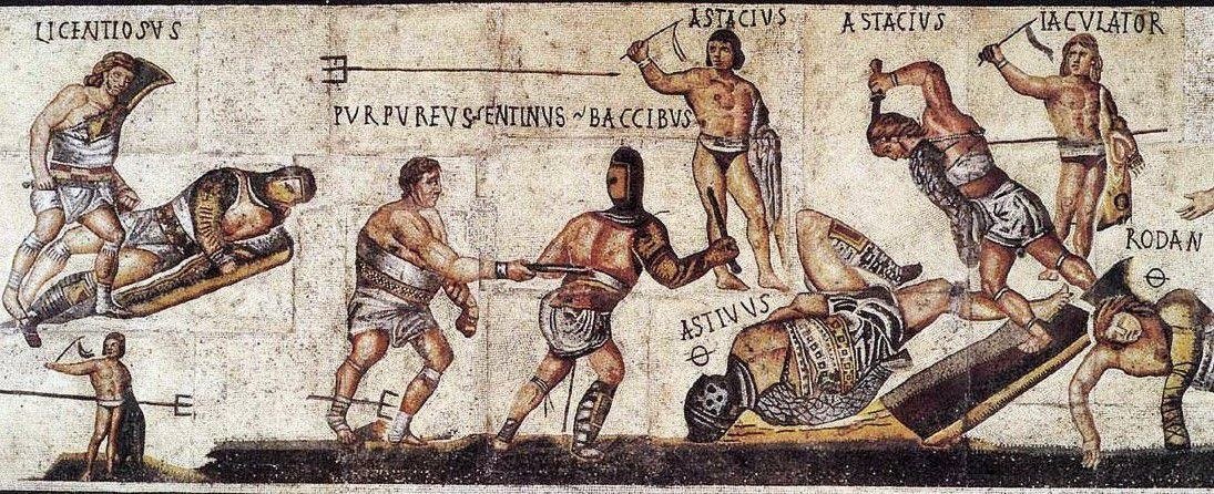 Later Roman mosaic showing gladiators in combat, created centuries after Spartacus.
