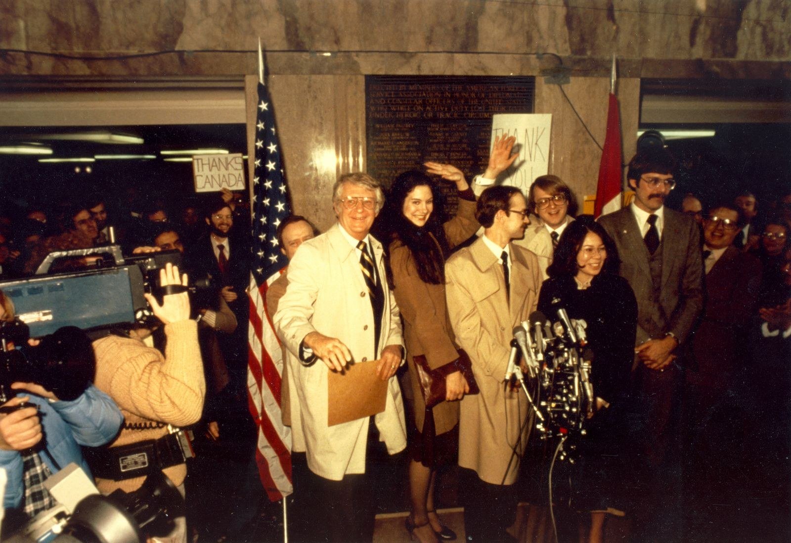 The six U.S. diplomats rescued in the Canadian Caper standing together after their return in 1980.