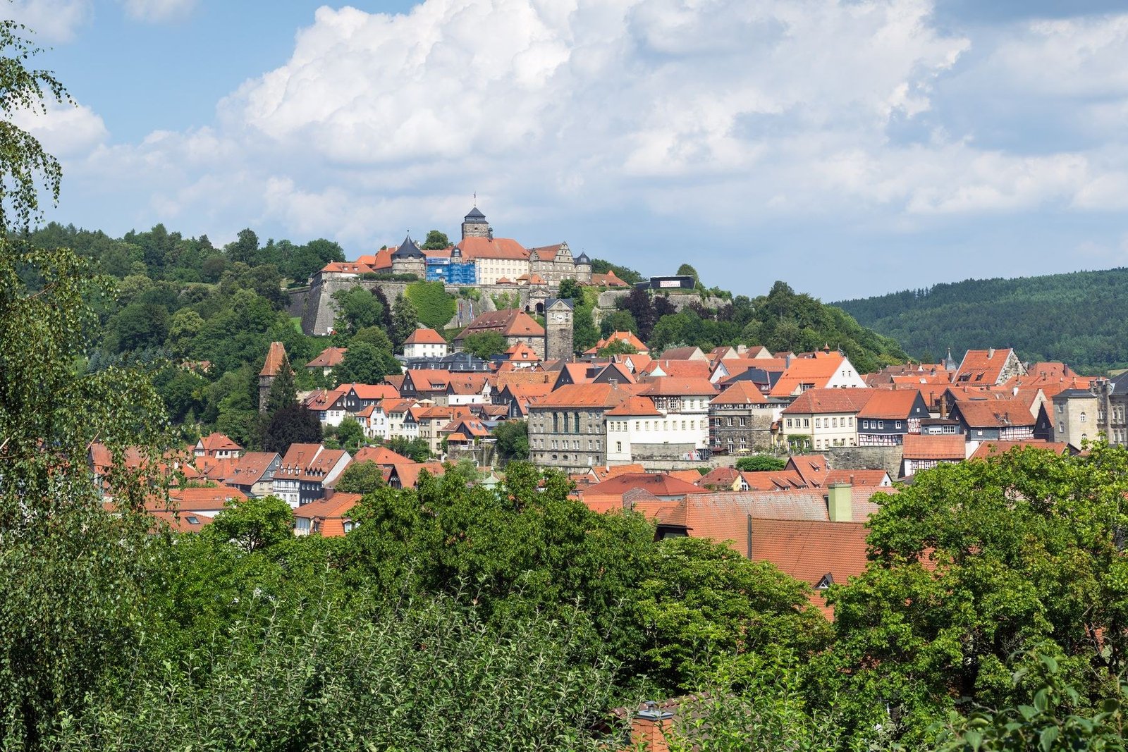 Rosenberg Fortress rising above the town of Kronach in a modern photograph.