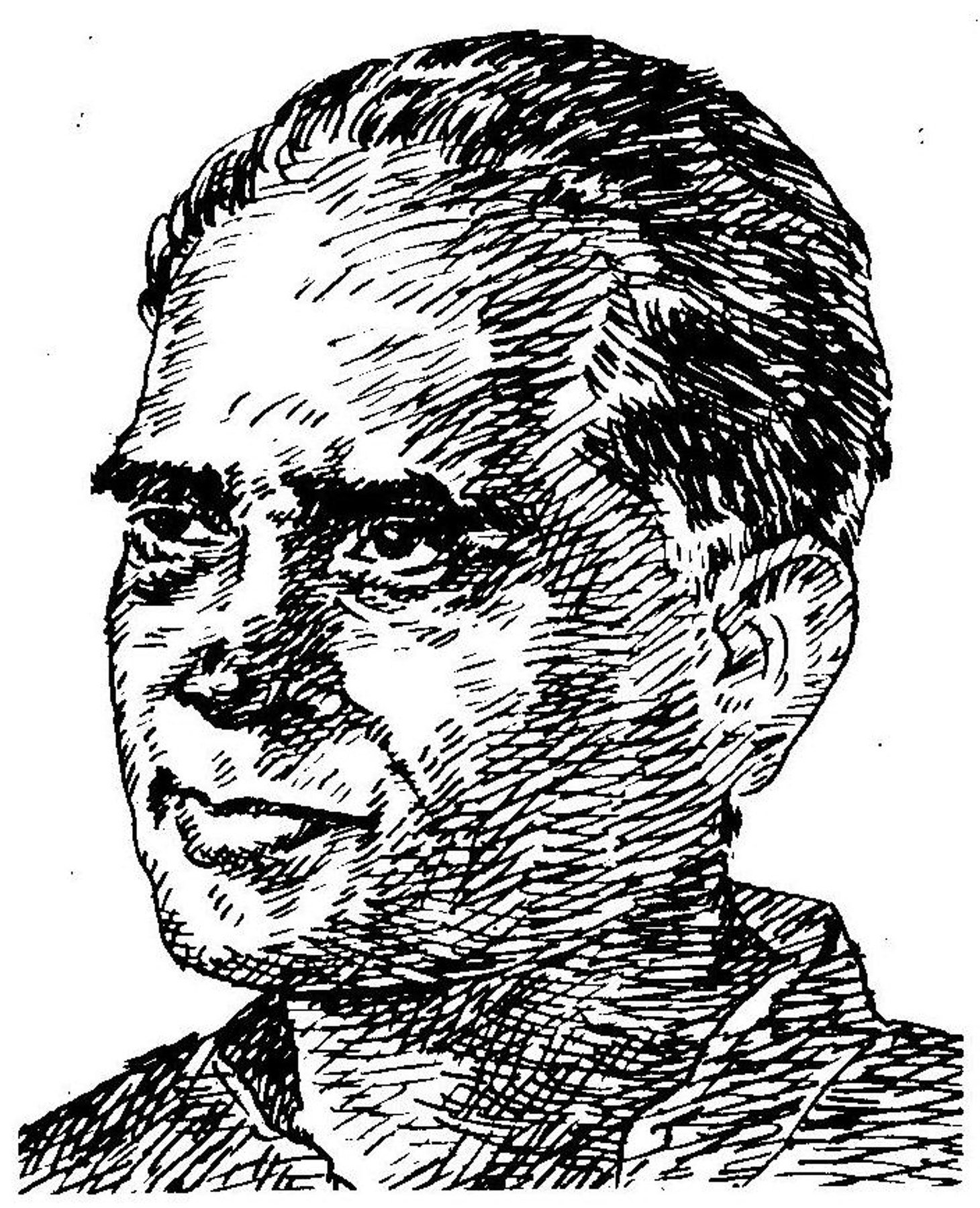 Black-and-white line illustration of Jayaprakash Narayan, published in the Konkani Vishwakosh.