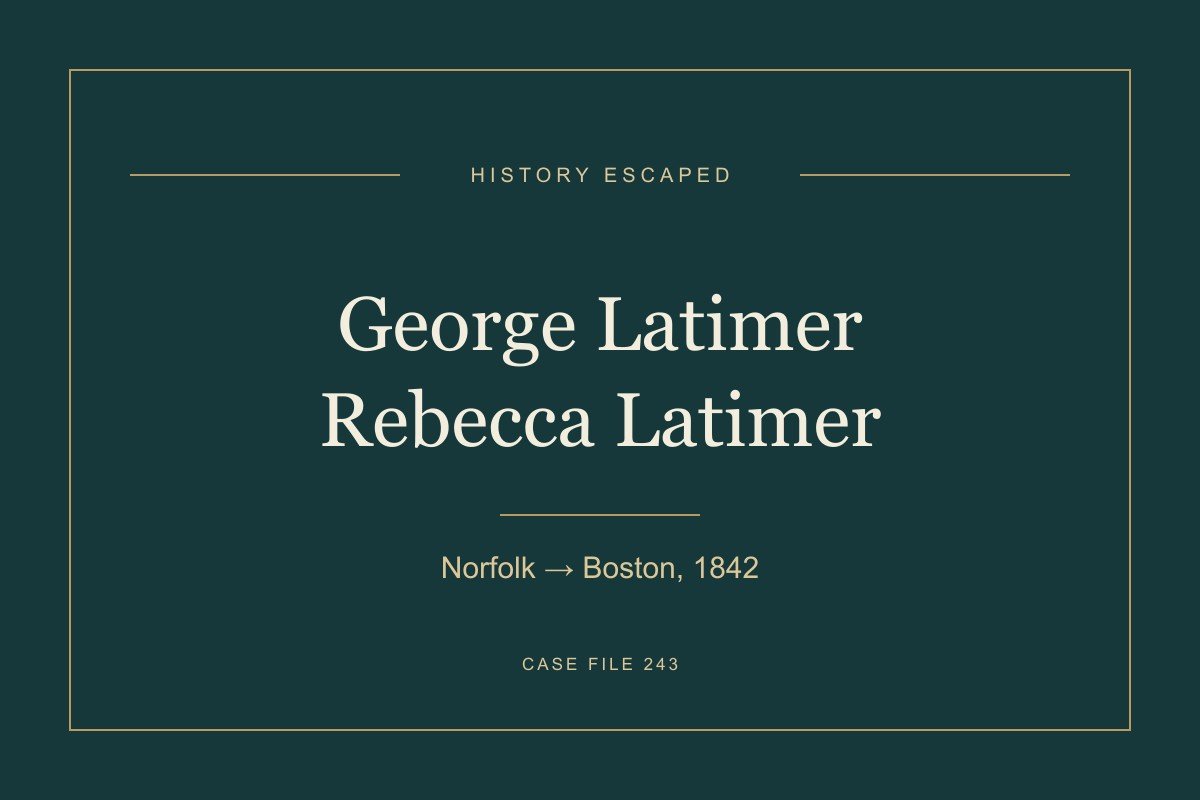 George Latimer and Rebecca Latimer. Norfolk → Boston, 1842. Text-led title illustration.