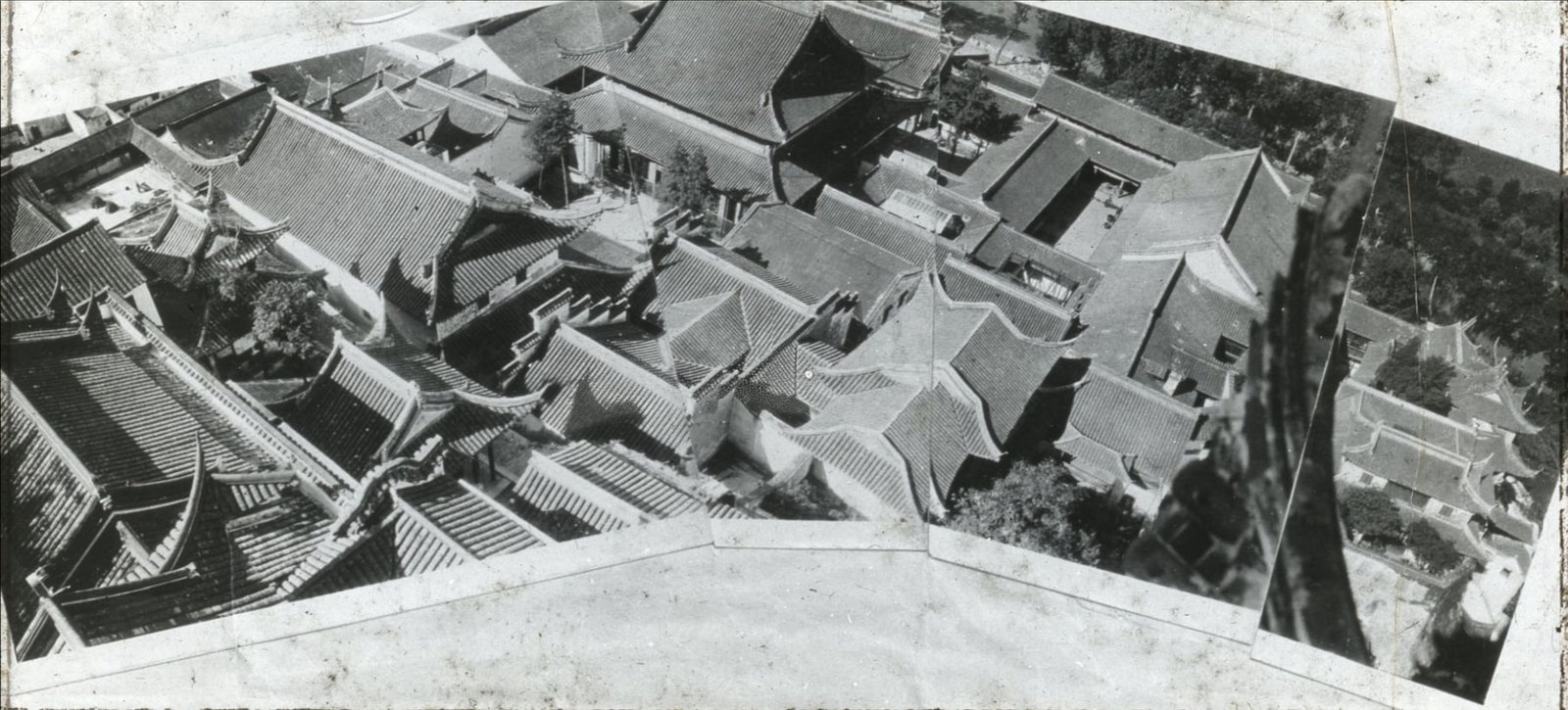 Historic 1930 view of the Jinshan temple complex beside Zhenjiang’s riverfront.
