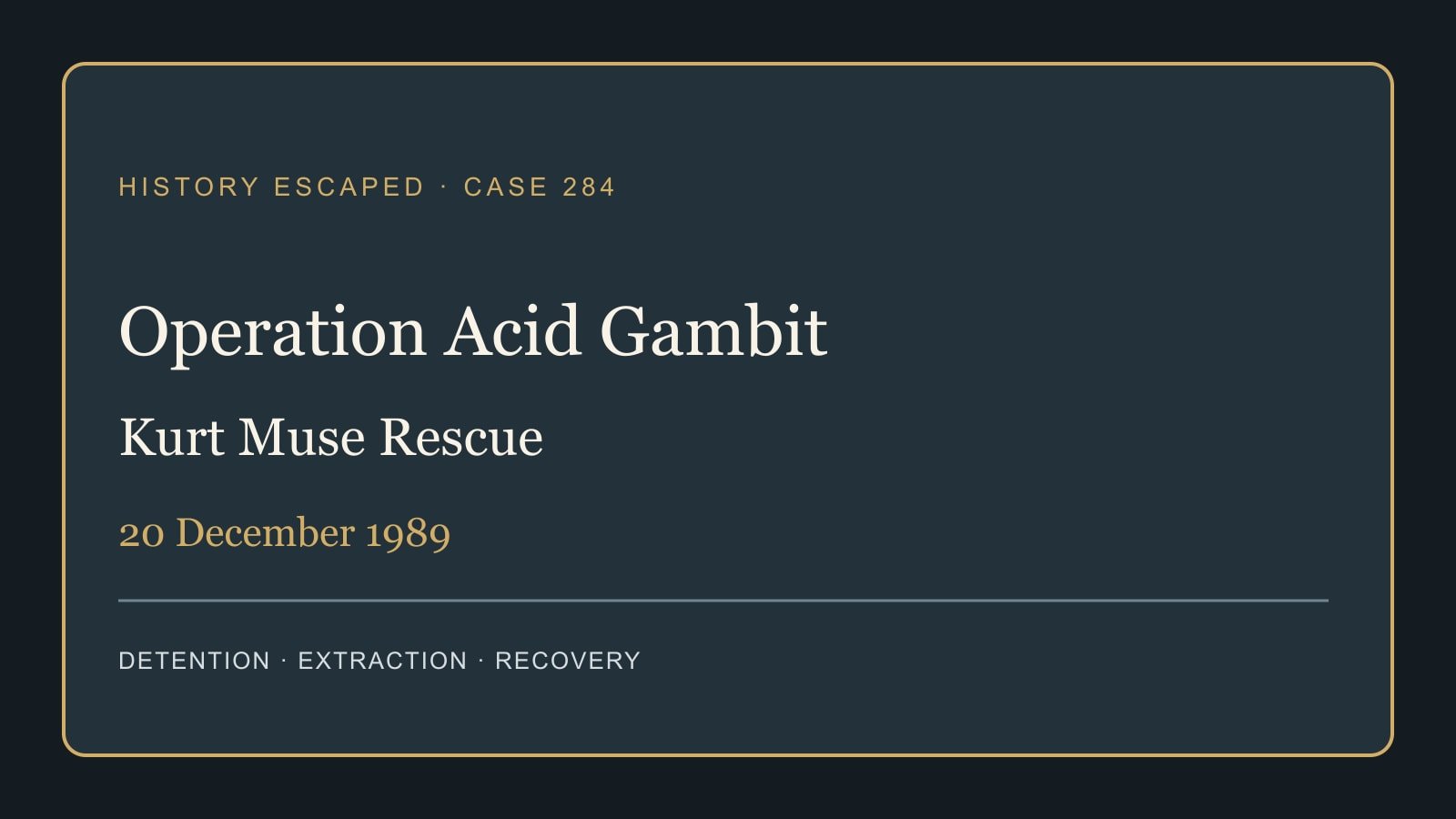 Typographic documentary cover for Operation Acid Gambit in Panama City on 20 December 1989.