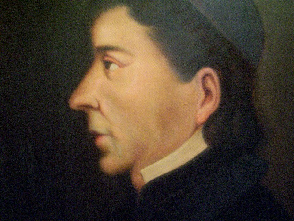 Side-profile painted portrait of Fray Servando Teresa de Mier in dark clerical clothing.
