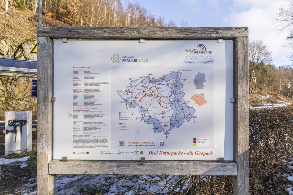 Modern information board in Naila, Bavaria, the town associated with the 1979 East German hot-air-balloon escape.