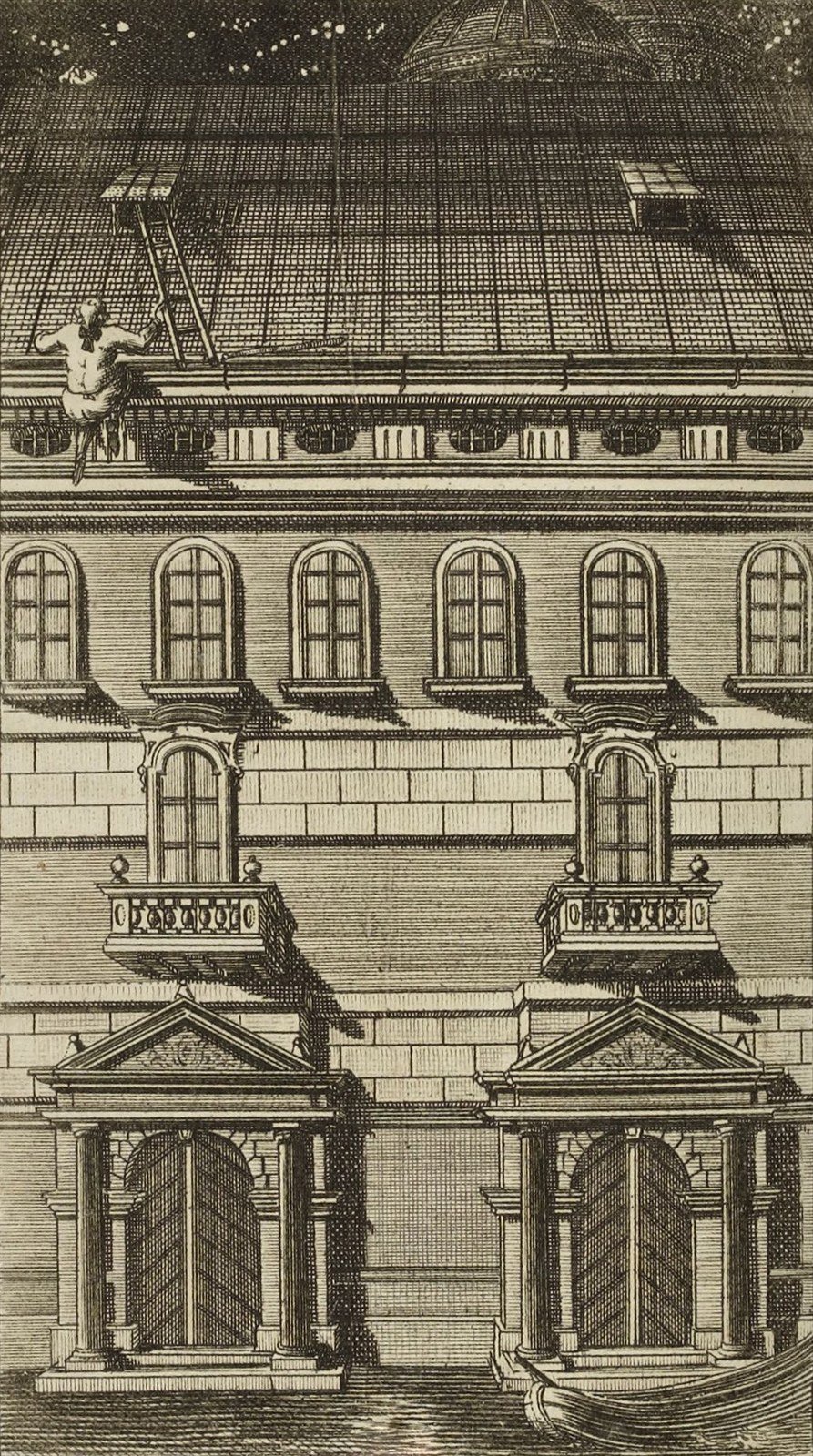 Johann Berka engraving depicting Casanova on the roofs during the escape