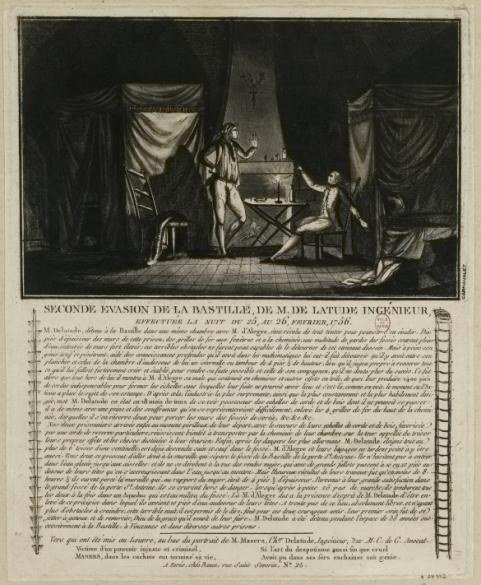 Anonymous print depicting Latude's escape, titled with the night of 25–26 February 1756