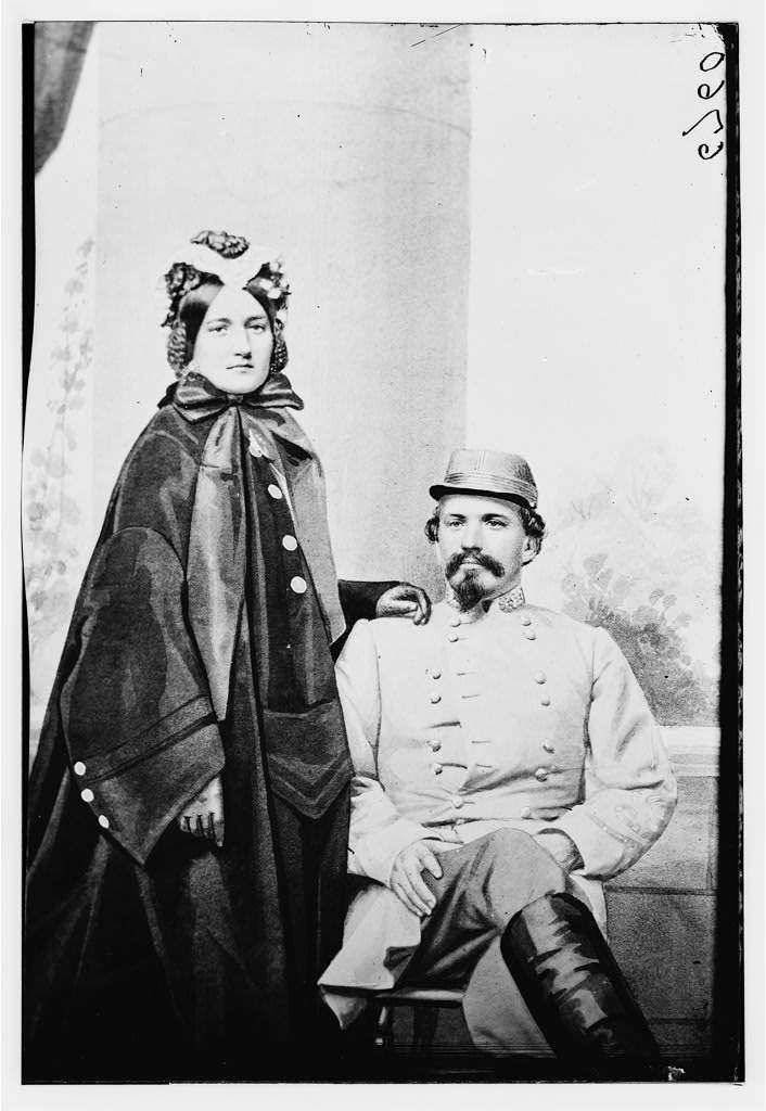 Civil War-era glass-negative portrait cataloged by the Library of Congress as John Hunt Morgan with his wife.