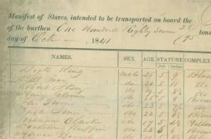 Second 1841 U.S. Customs manifest listing enslaved people transported aboard the brig Creole.