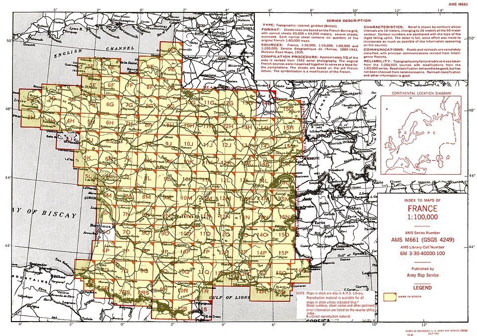 U.S. Army Map Service index map of France
