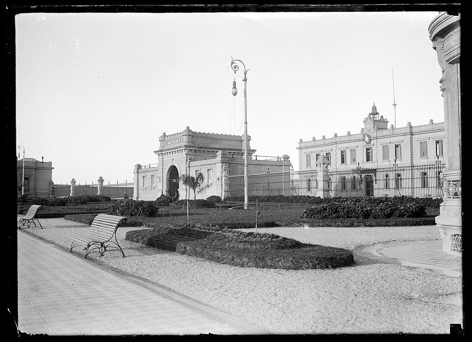 Historical exterior photograph of the prison façade