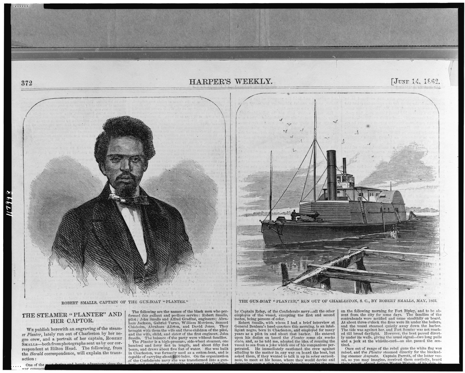 Harper's Weekly engraving of Robert Smalls and the Planter