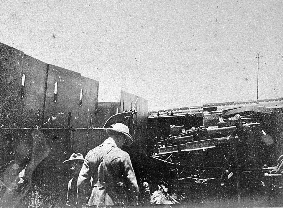 Boer War armoured-train wreckage, circa 1900